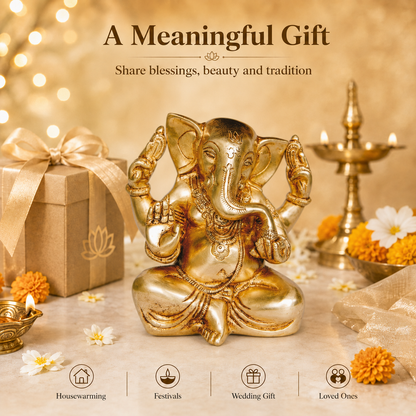 Brass Ganesha Idol - 8 inch