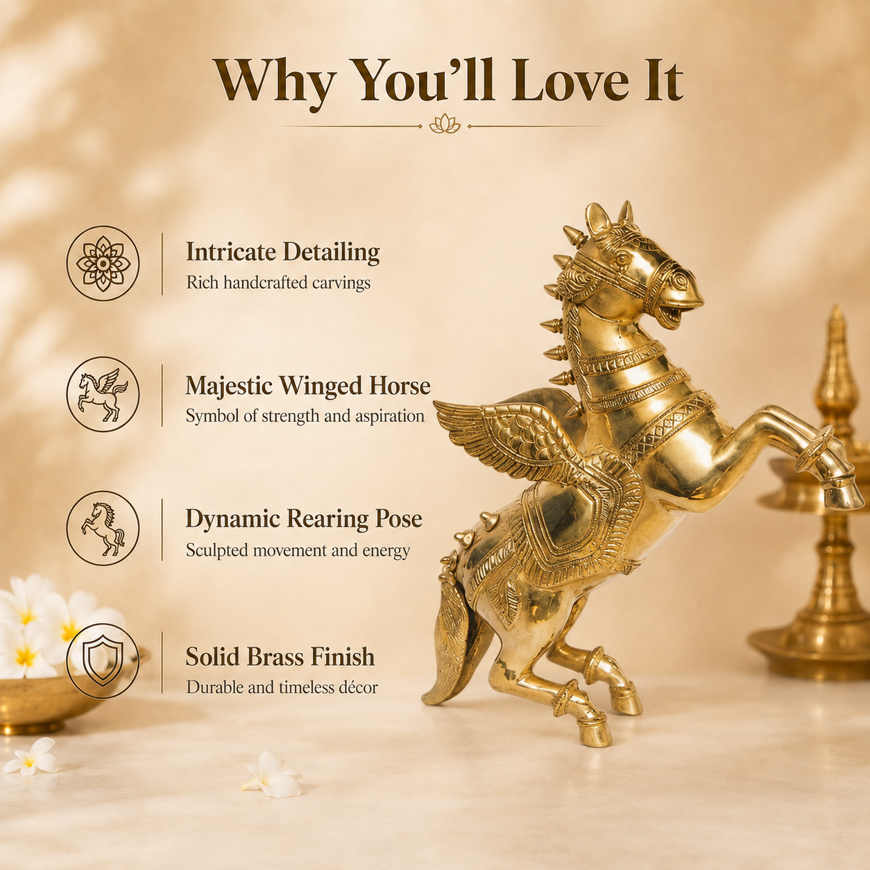 Handcrafted Brass Winged Horse Idol