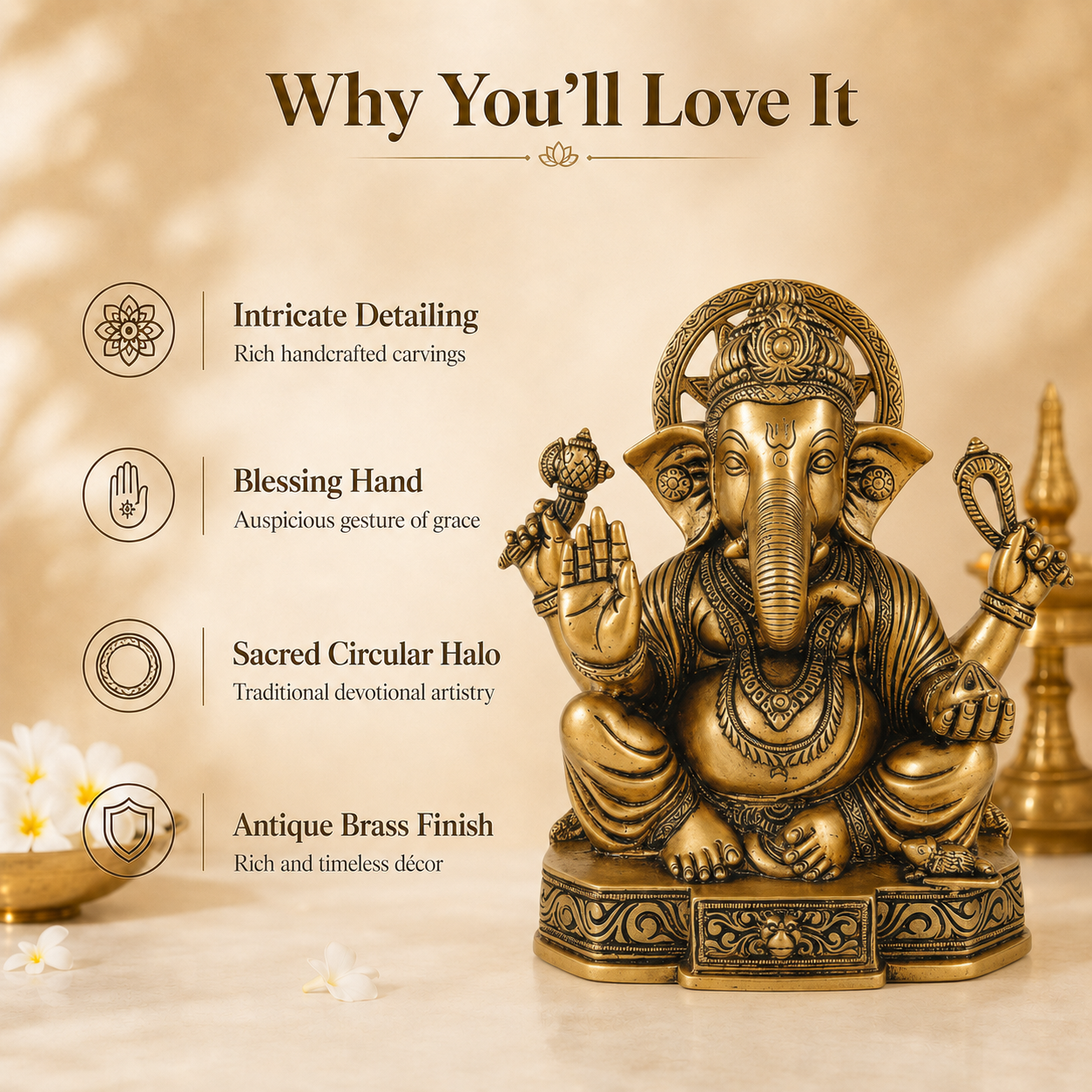 Handcrafted Antique Brass Ganesha Idol