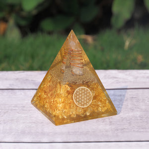 Citrine Orgone Crystal Pyramid For Meditation and Emf Protection