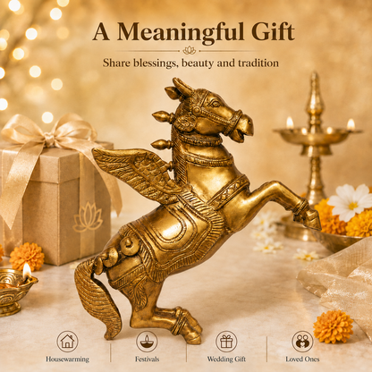 10 Inch Brass Pegasus Winged Horse Idol