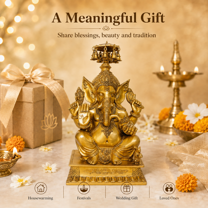 Handcrafted Brass Ganesha Idol with Hanging Bells