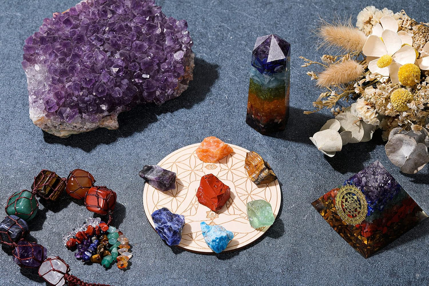 15 Healing Crystals and Stones Set - Raw Chakra Stones Collection with Storage Box