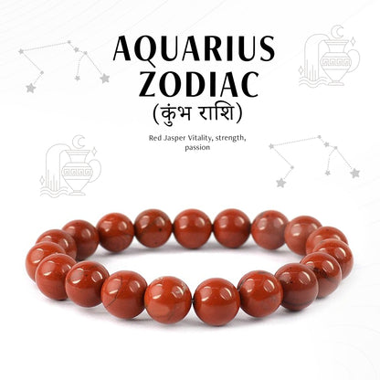 Red Jasper Aquarius Zodiac(कुम्भ राशि) Certified Healing Crystal Bracelet