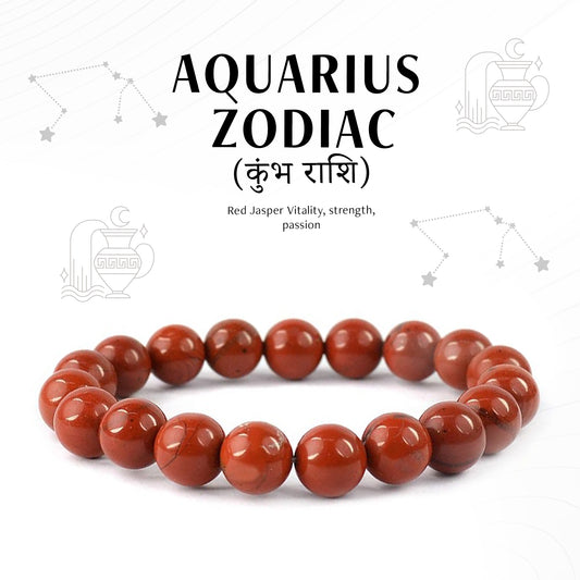 Red Jasper Aquarius Zodiac(कुम्भ राशि) Certified Healing Crystal Bracelet