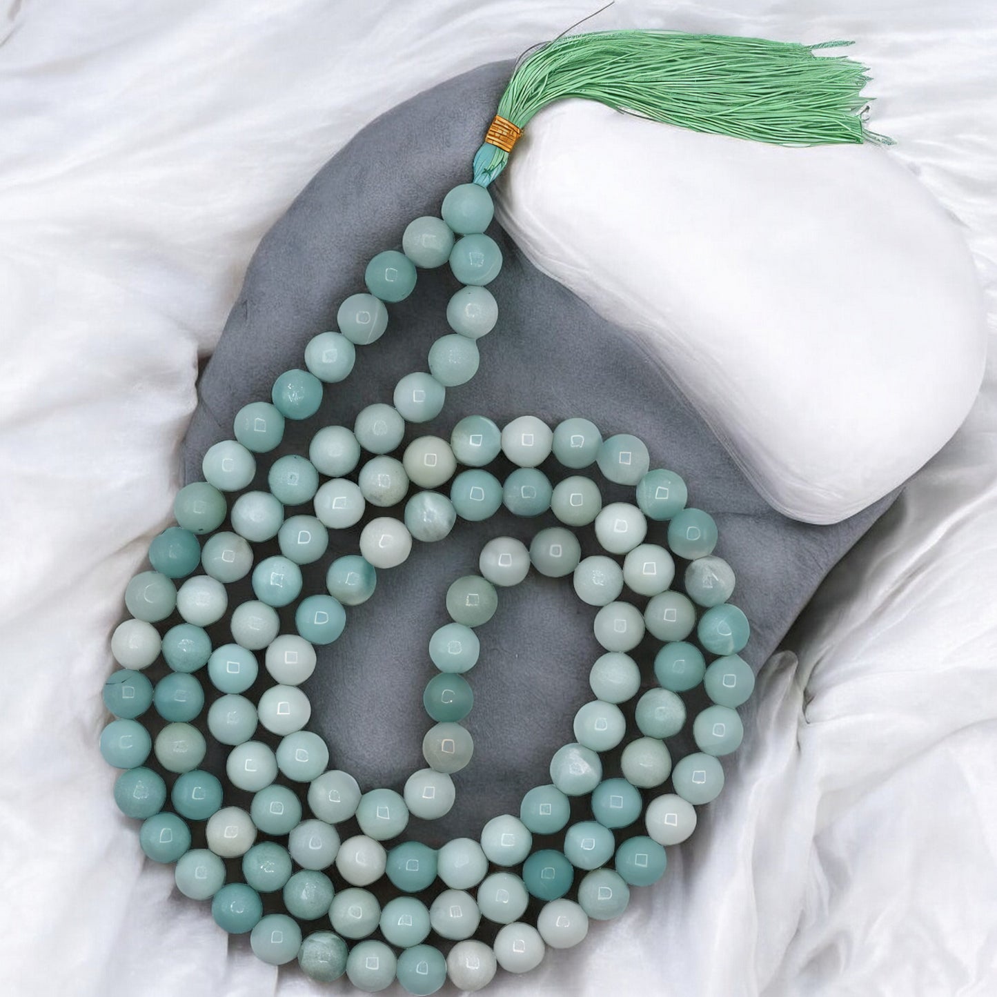 Natural Amazonite Gemstone 108 Bead Japa Mala Necklace