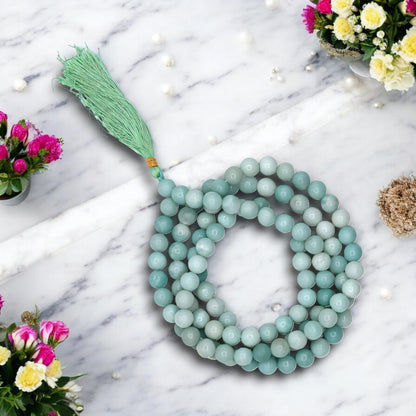 Natural Amazonite Gemstone 108 Bead Japa Mala Necklace