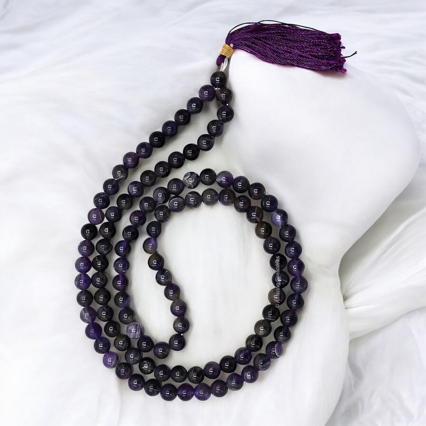 Amethyst  Gemstone 108 Bead Japa Mala Necklace