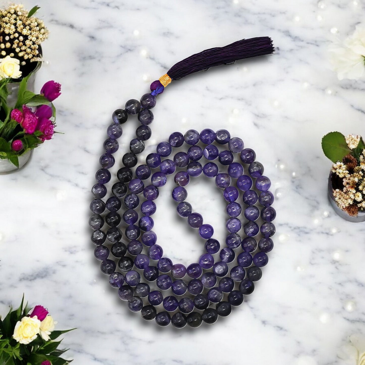 Amethyst  Gemstone 108 Bead Japa Mala Necklace