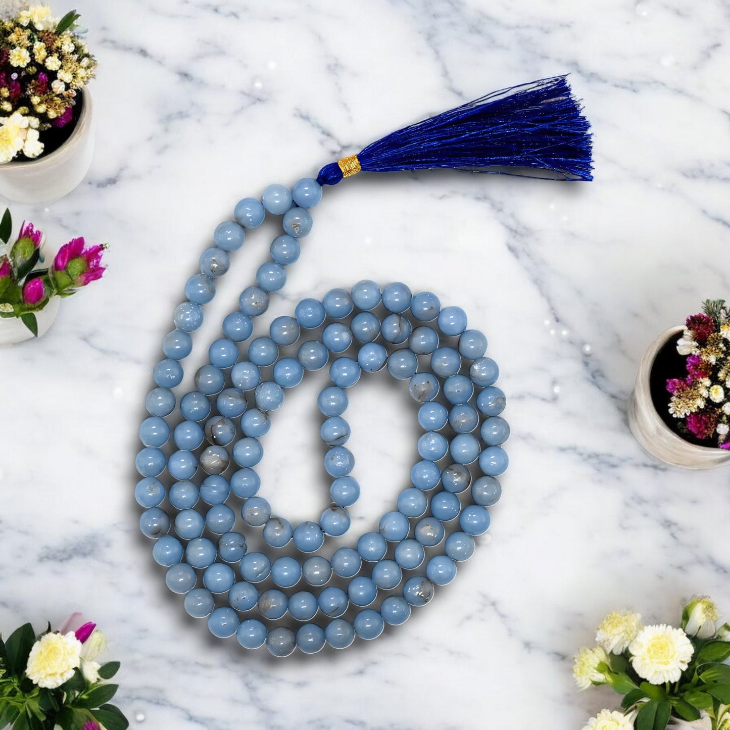 Anglite Gemstone 108 Bead Japa Mala Necklace for meditation and prayer