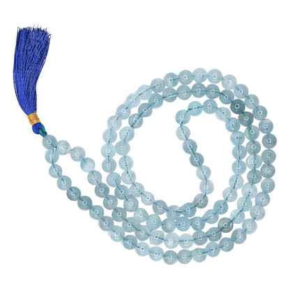 Aquamarine Gemstone 108 Bead Japa Mala Necklace meditation and prayer