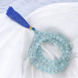 Aquamarine Gemstone 108 Bead Jap Mala Necklace