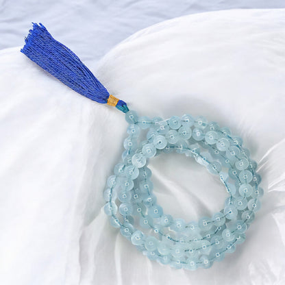 Aquamarine Gemstone 108 Bead Japa Mala Necklace meditation and prayer