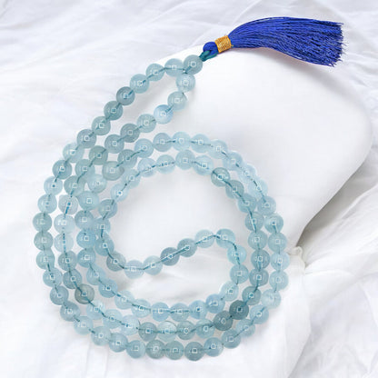 Aquamarine Gemstone 108 Bead Japa Mala Necklace meditation and prayer