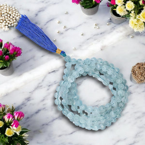 Aquamarine Gemstone 108 Bead Jap Mala Necklace