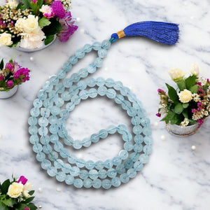 Aquamarine Gemstone 108 Bead Jap Mala Necklace