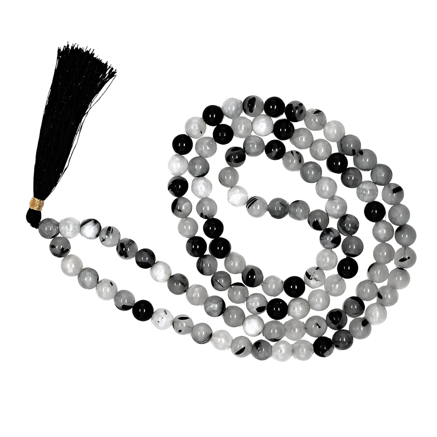 Black Rutilated quartz Gemstone 108 Bead Japa Mala Necklace