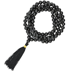 Black Tourmaline Quartz Gemstone Japa Mala Necklace
