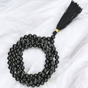 Black Tourmaline Quartz Gemstone Japa Mala Necklace