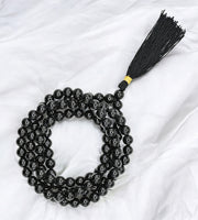 Black Tourmaline Quartz Gemstone Japa Mala Necklace