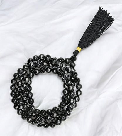 Black Tourmaline quartz Gemstone 108 Bead Japa Mala Necklace