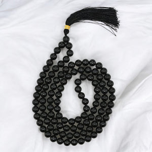 Black Tourmaline Quartz Gemstone Japa Mala Necklace