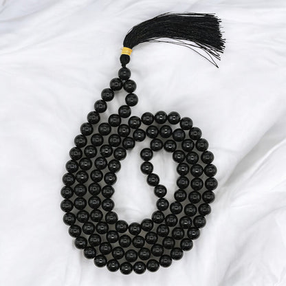 Black Tourmaline quartz Gemstone 108 Bead Japa Mala Necklace