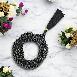 Black Tourmaline Quartz Gemstone Japa Mala Necklace