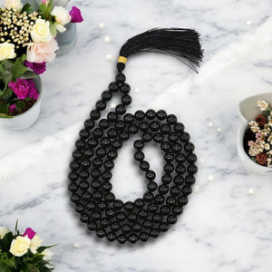 Black Tourmaline Quartz Gemstone Japa Mala Necklace