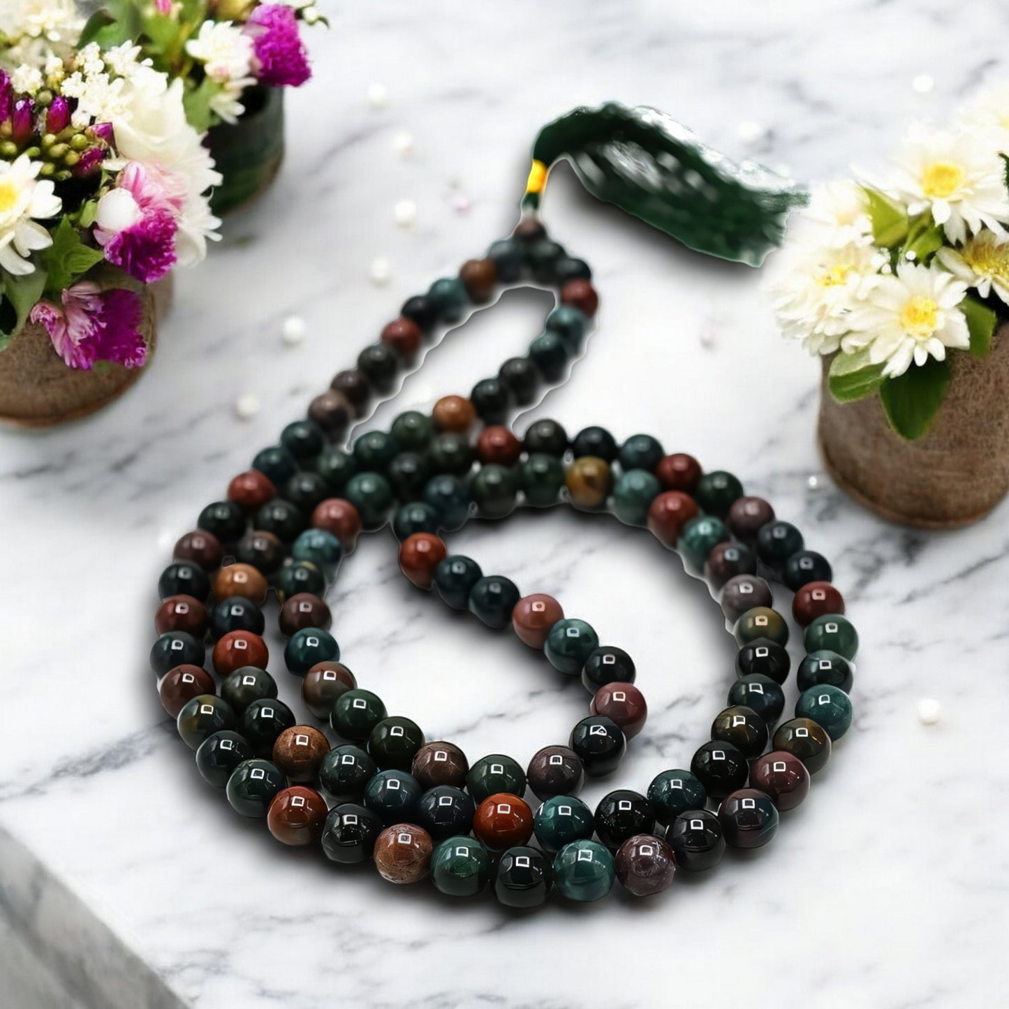 Bloodstone Gemstone 108 Bead Japa Mala Necklace meditation and prayer