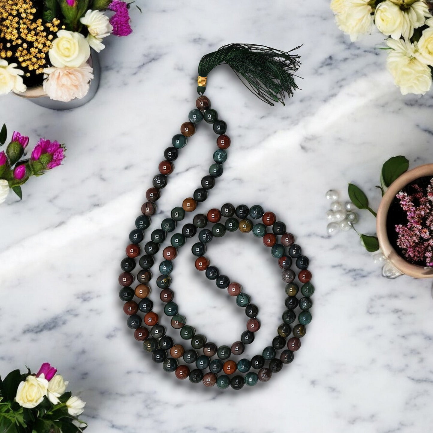 Bloodstone Gemstone 108 Bead Japa Mala Necklace meditation and prayer