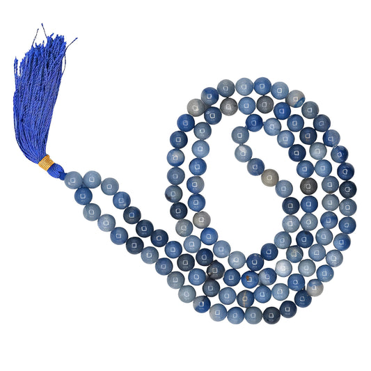 Natural Blue Aventurine Gemstone 108 Bead Japa Mala Necklace