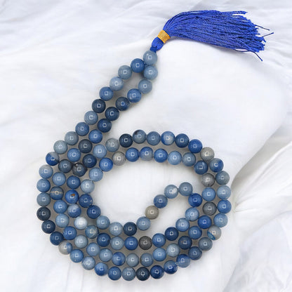 Natural Blue Aventurine Gemstone 108 Bead Japa Mala Necklace