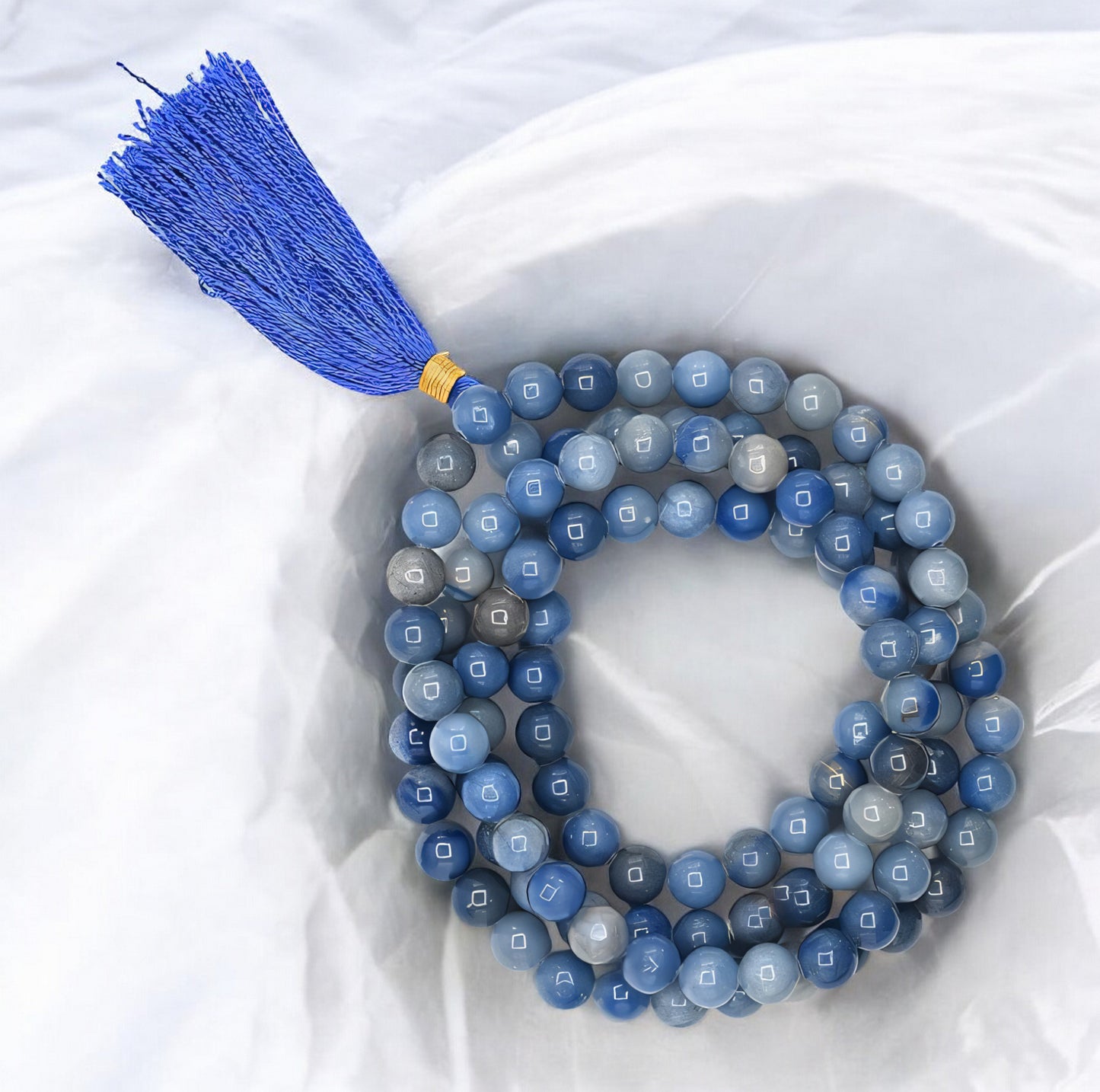 Natural Blue Aventurine Gemstone 108 Bead Japa Mala Necklace