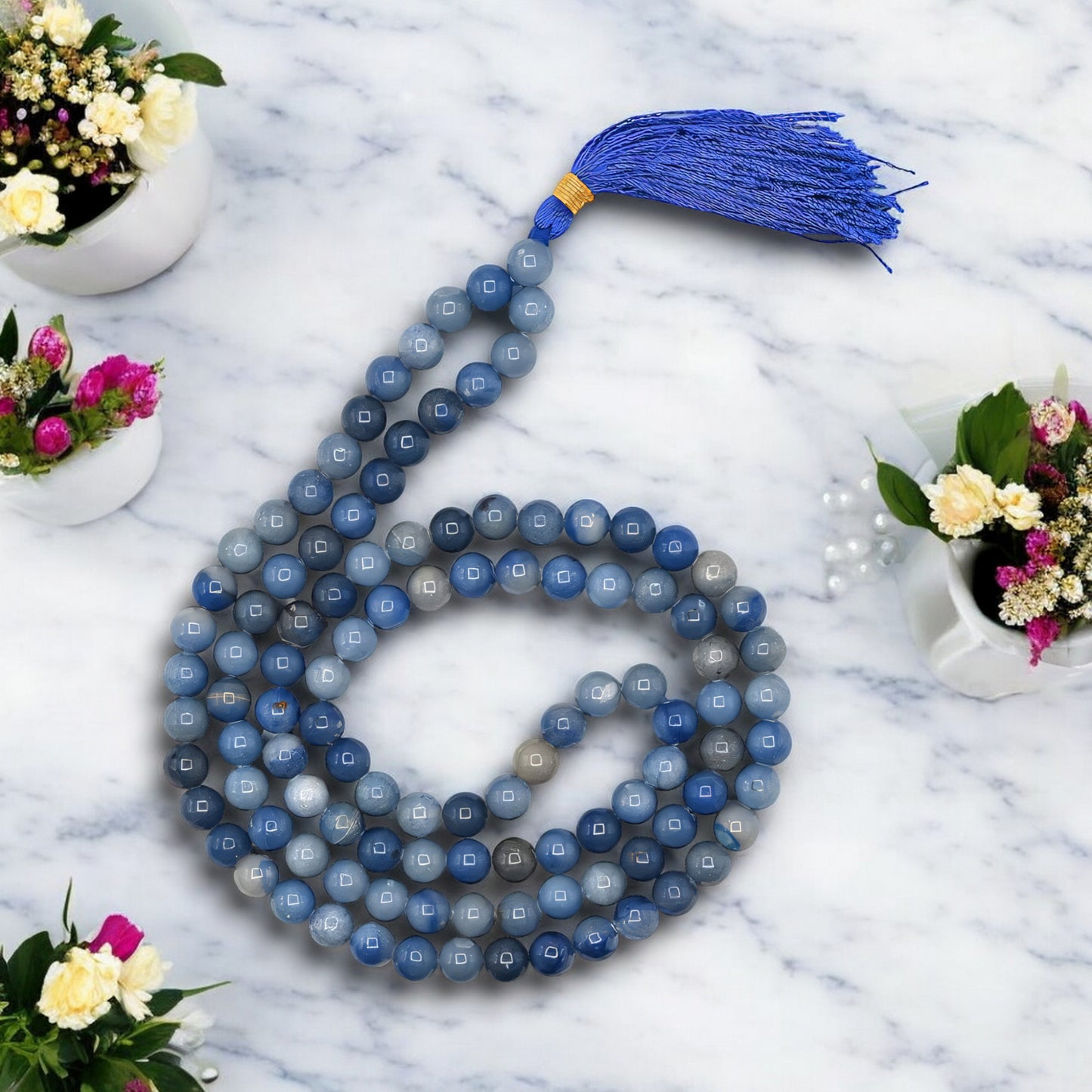 Natural Blue Aventurine Gemstone 108 Bead Japa Mala Necklace