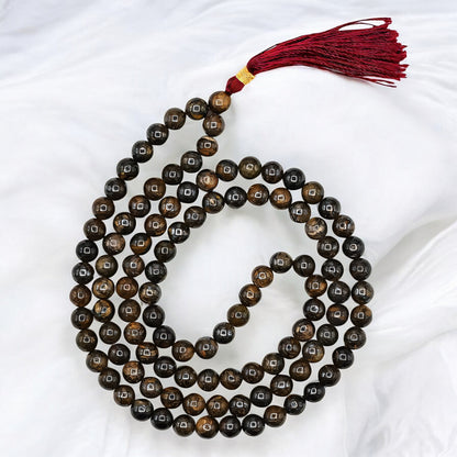 Natural Bronzite Gemstone 108 Bead Japa Mala Necklace for meditation and prayer