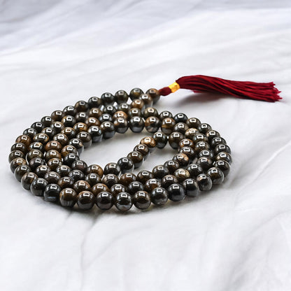 Natural Bronzite Gemstone 108 Bead Japa Mala Necklace for meditation and prayer