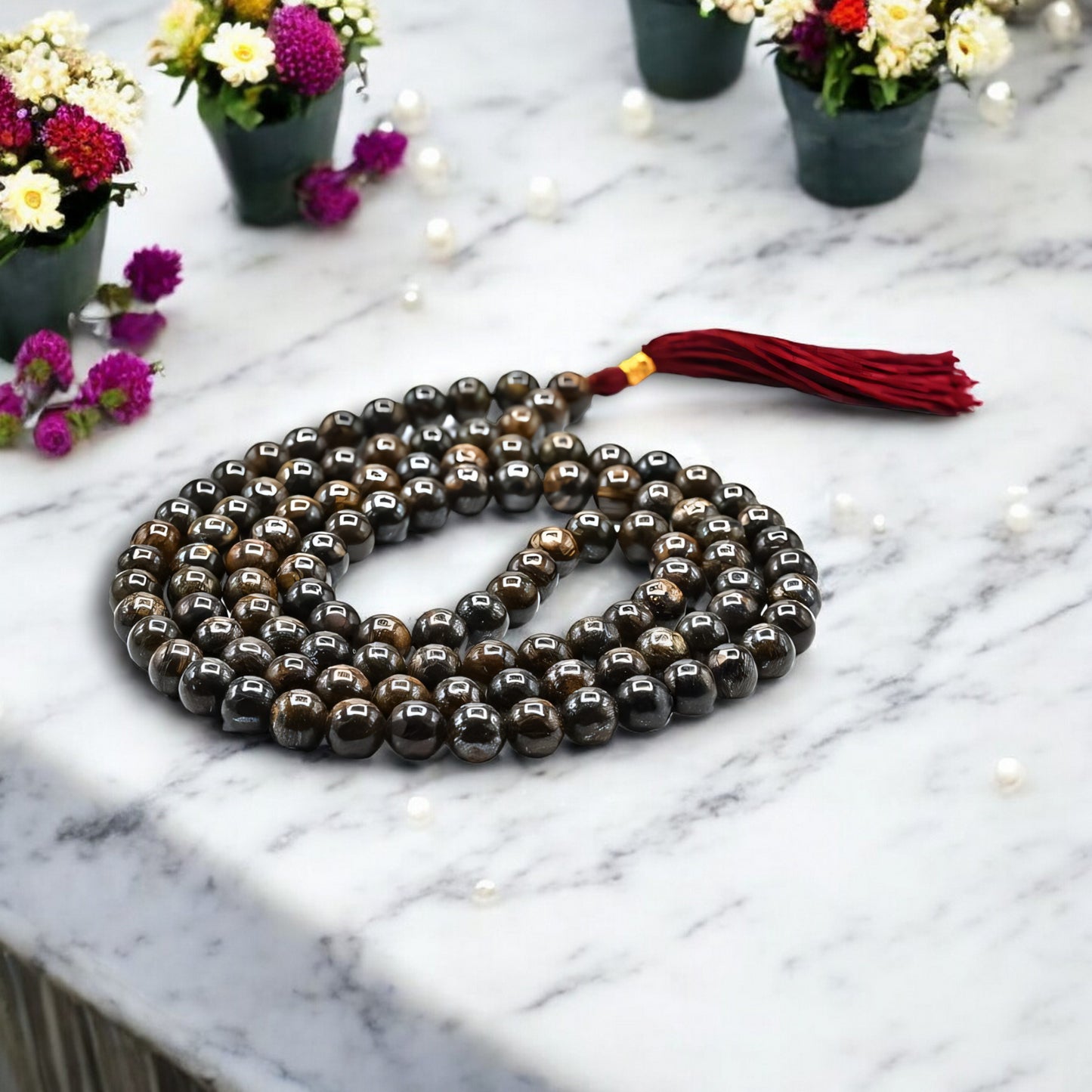 Natural Bronzite Gemstone 108 Bead Japa Mala Necklace for meditation and prayer