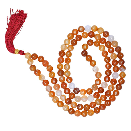 Carnelian Gemstone 108 Bead Japa Mala Necklace for meditation and prayer