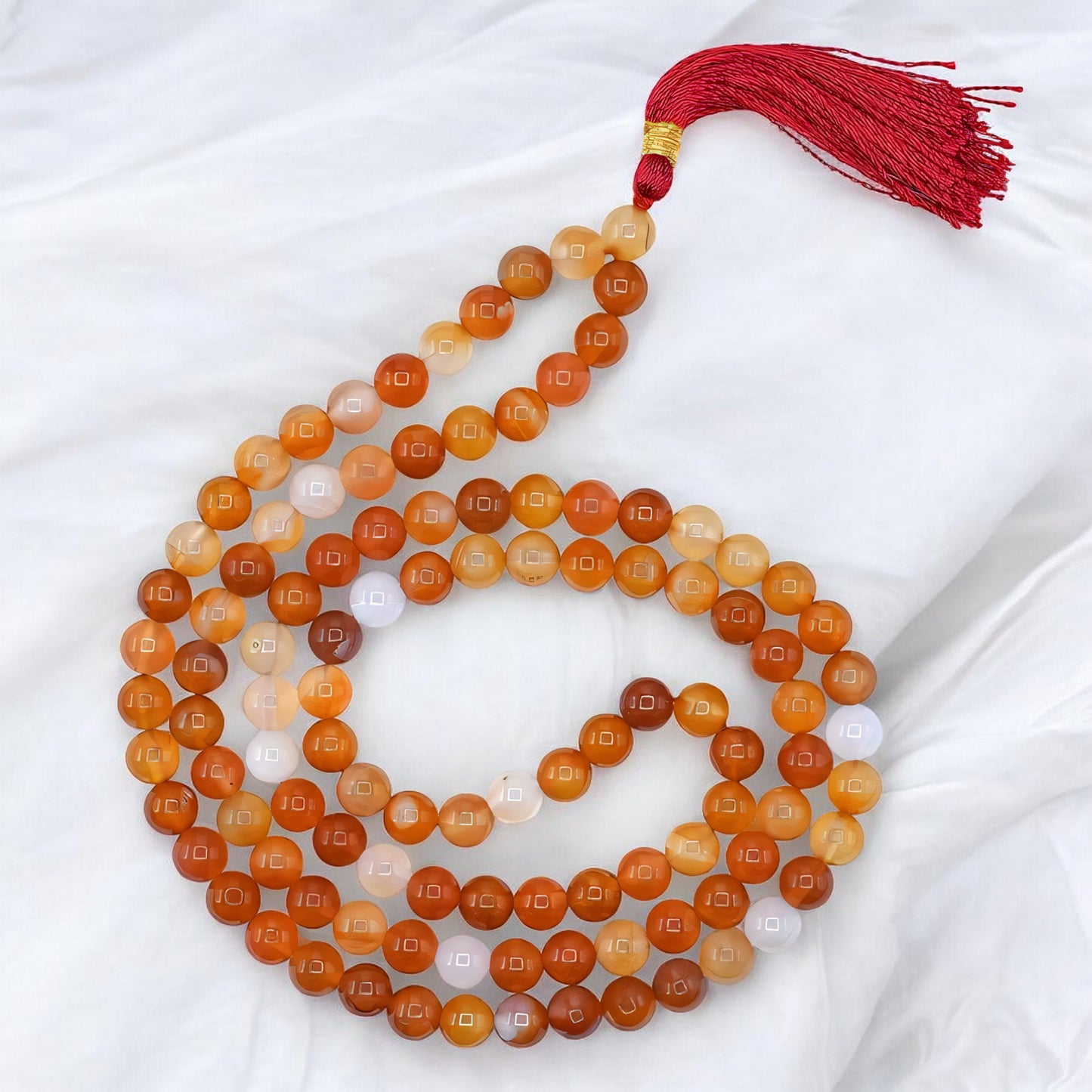 Carnelian Gemstone 108 Bead Japa Mala Necklace for meditation and prayer