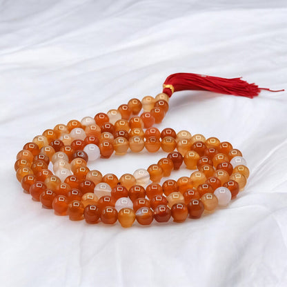 Carnelian Gemstone 108 Bead Japa Mala Necklace for meditation and prayer