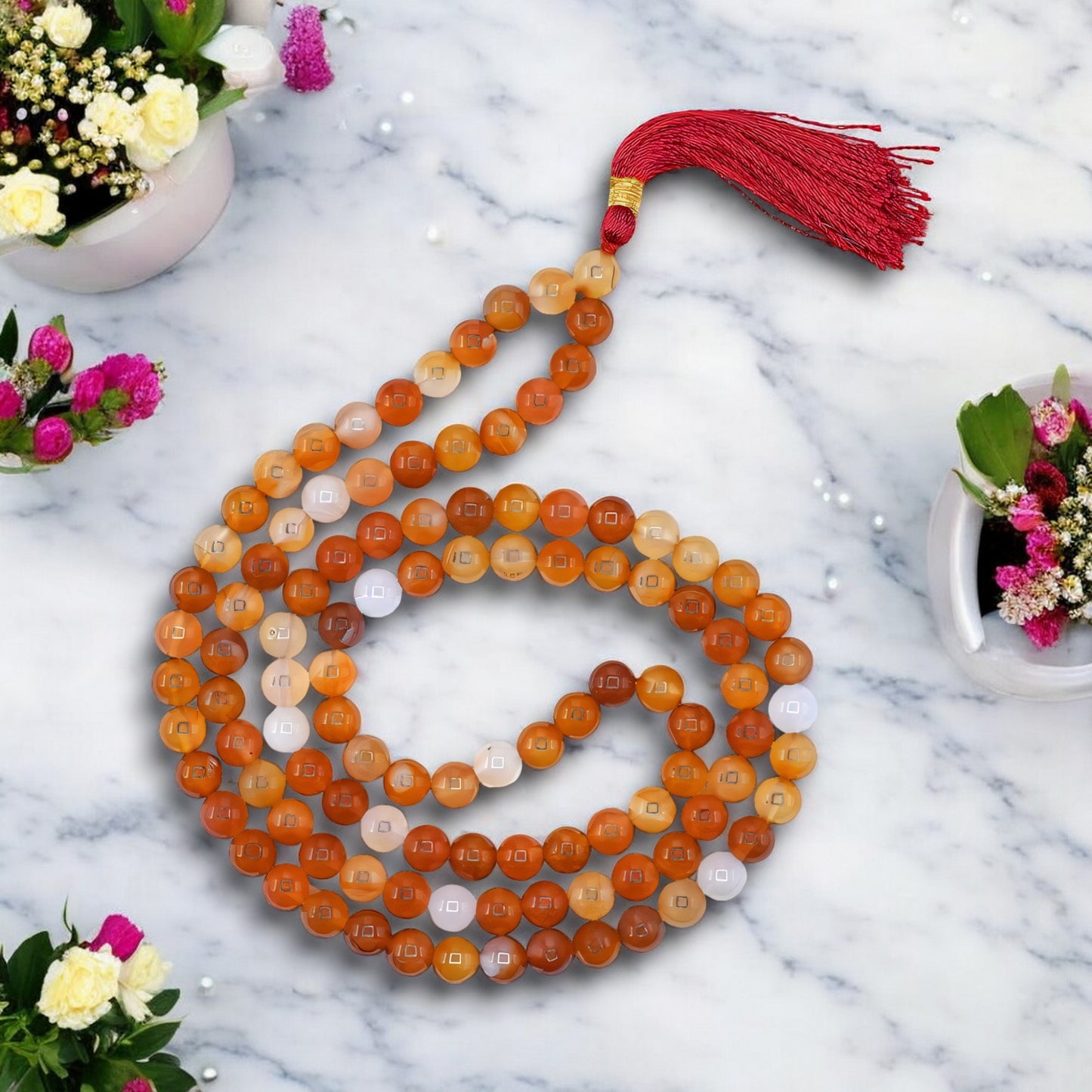 Carnelian Gemstone 108 Bead Japa Mala Necklace for meditation and prayer