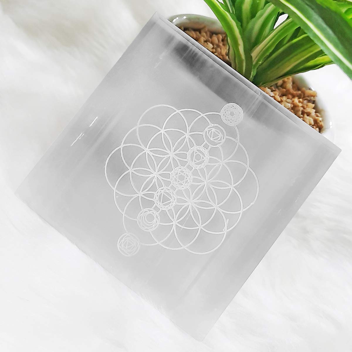 Seven Chakra Selenite Plate For Yoga and Meditation