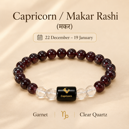 Capricorn Zodiac Bracelet with Garnet & Clear Quartz