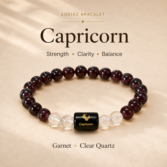 Capricorn Zodiac Bracelet with Garnet & Clear Quartz