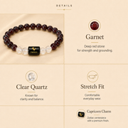 Capricorn Zodiac Bracelet with Garnet & Clear Quartz