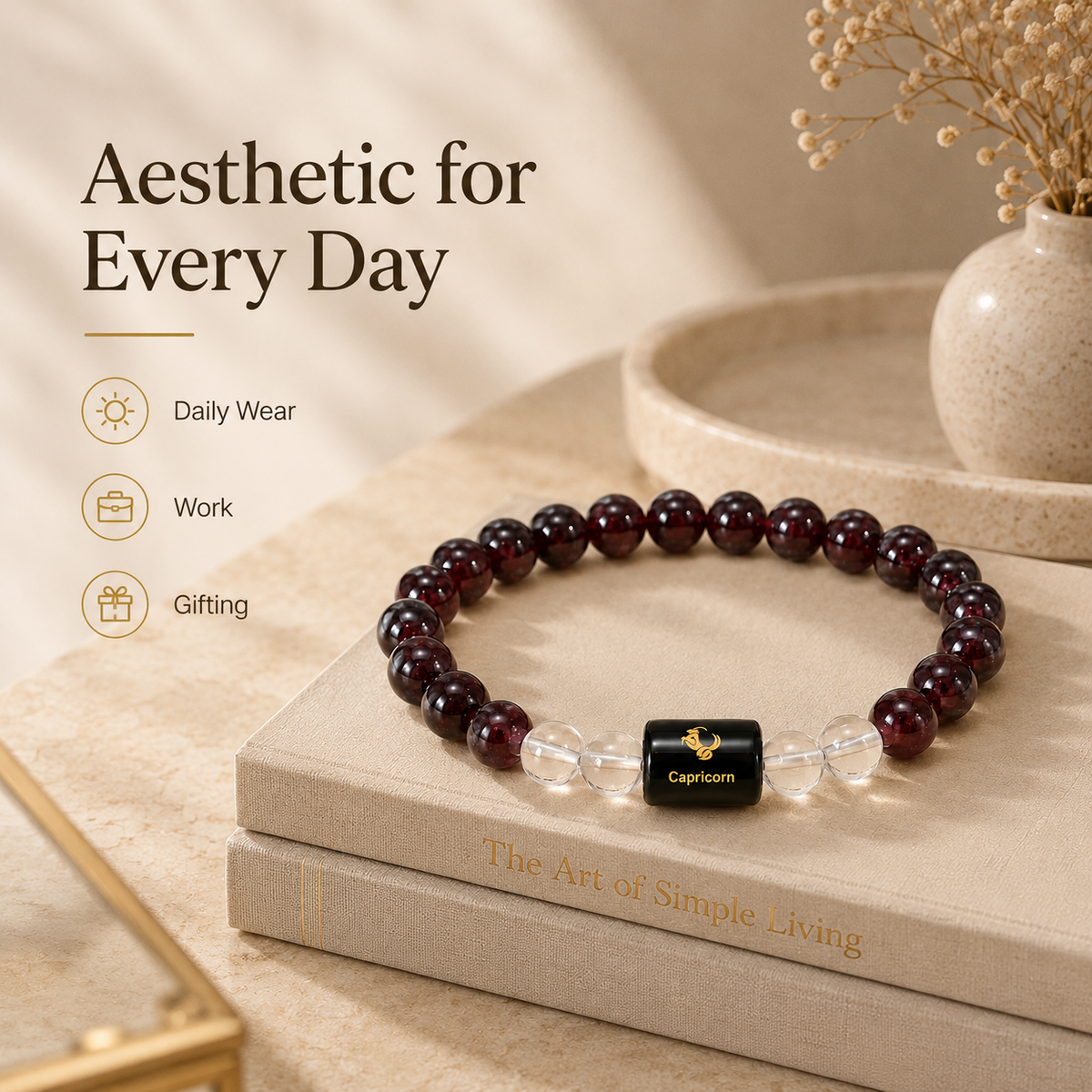 Capricorn Zodiac Bracelet with Garnet & Clear Quartz