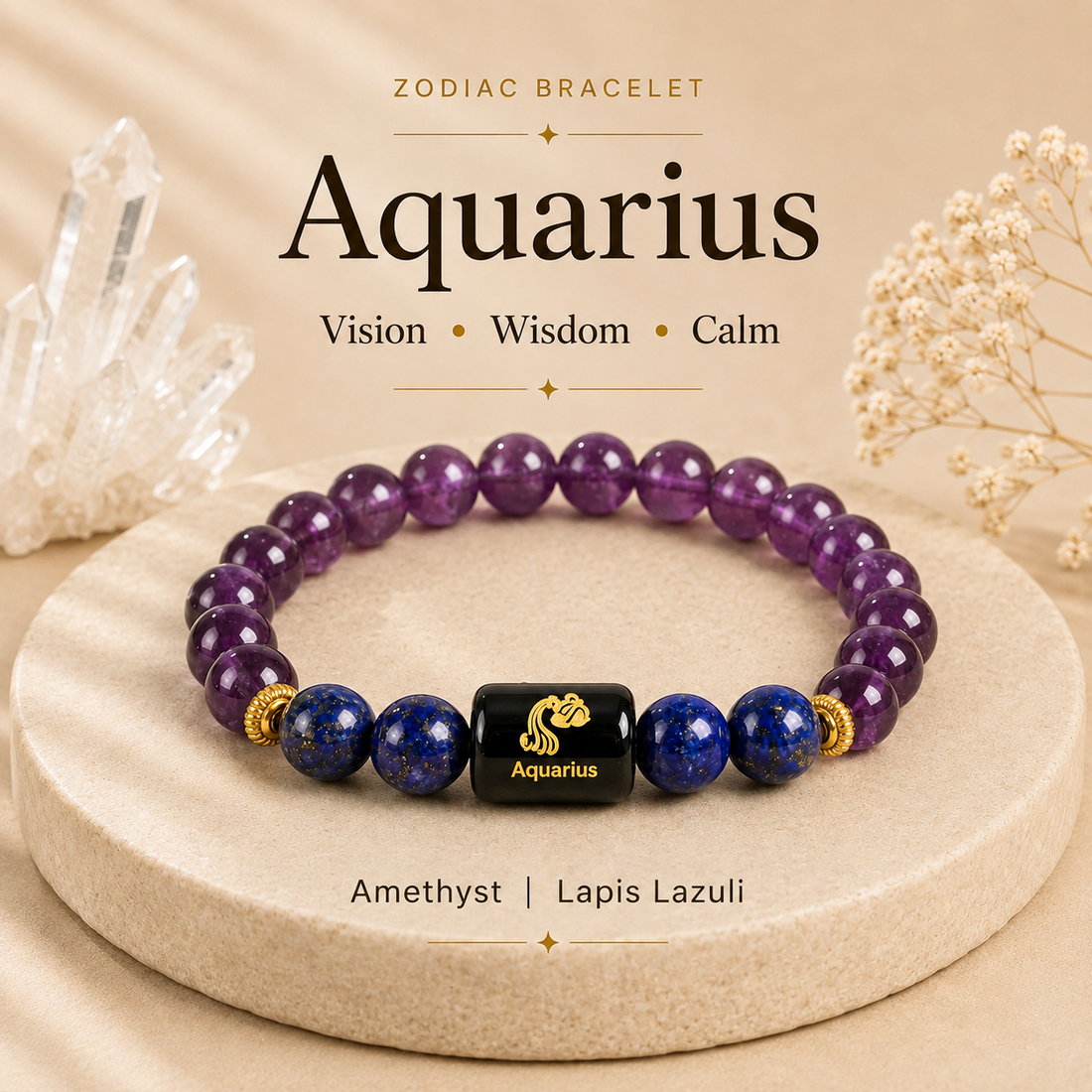 Aquarius Zodiac Bracelet with Amethyst & Lapis Lazuli