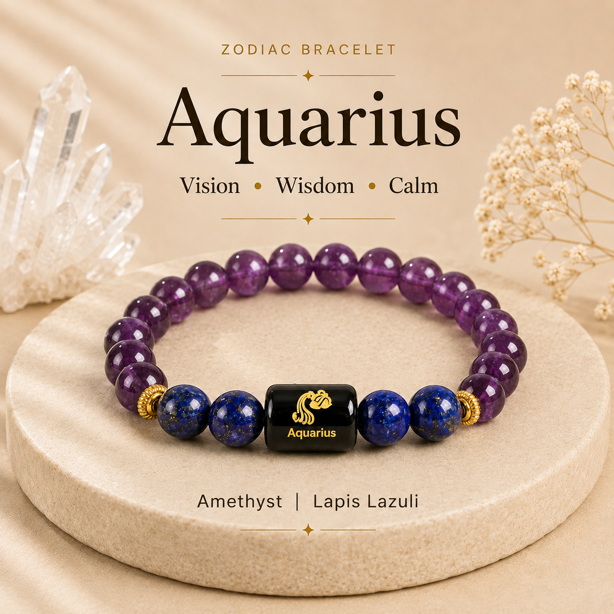 Aquarius Zodiac Bracelet with Amethyst & Lapis Lazuli