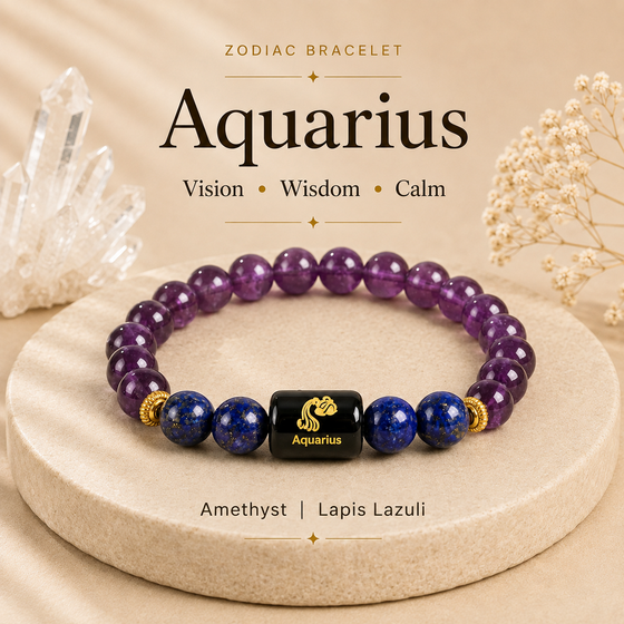 Aquarius Zodiac Bracelet with Amethyst & Lapis Lazuli